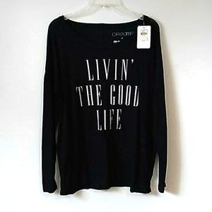 NWT dreamr pink vs black with silver "livin' the good life" graphic tee L